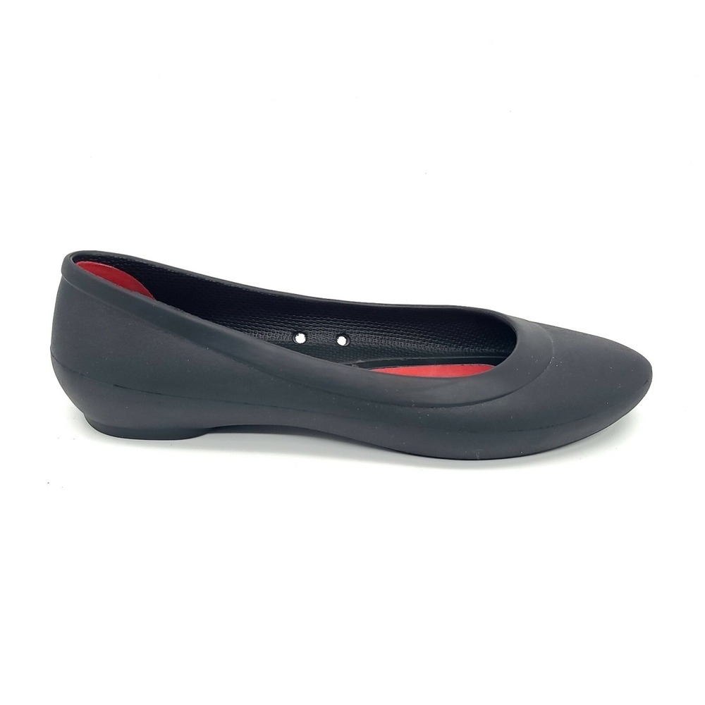Crocs Lina Flat Womens Black Rubber Casual Slip On Ballet Flats Size 7 203404